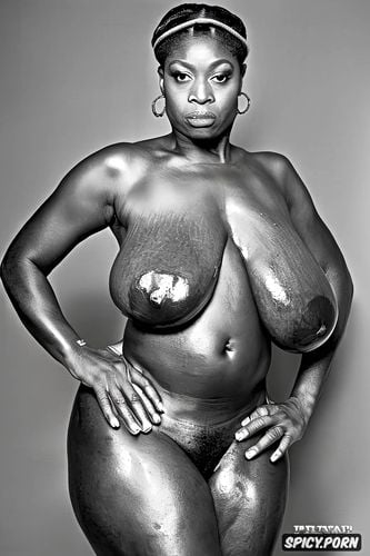 hyperrealistic, enormous breasts, massive breasts, ebony mature