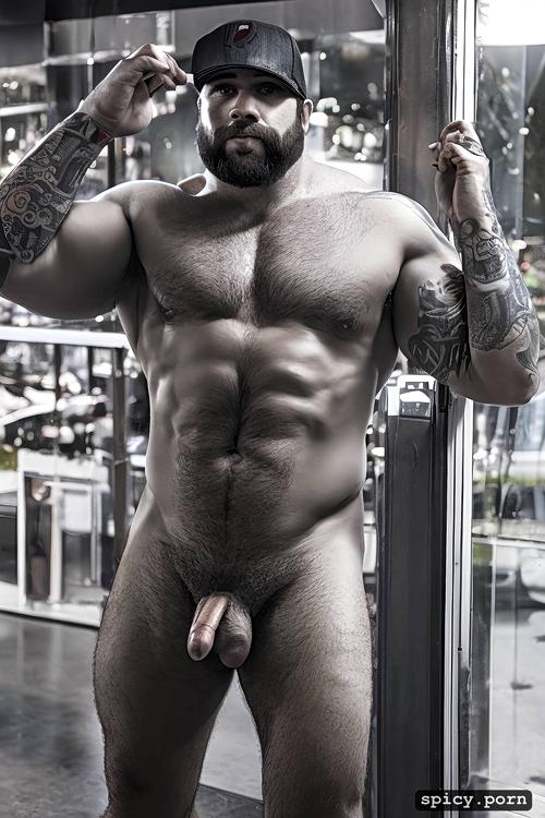 mexican, large erect penis, stocky, handsome full beard, caucasian man