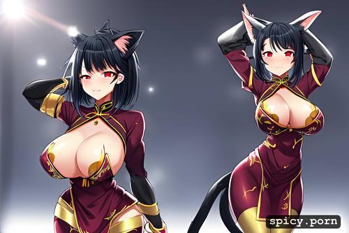 medium boobs, ahegao, cat woman, hourglass figure body, backlighting