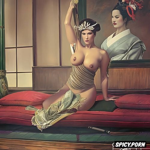 japanese nude geisha, spreading legs, green ghost, small breasts