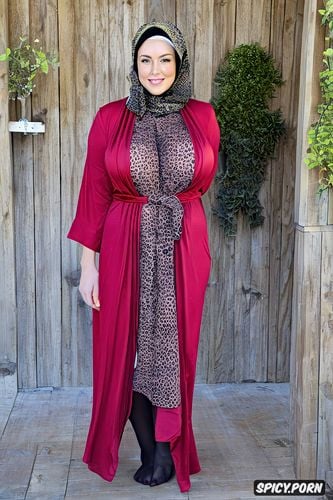 ideal symmetry, hijab, bbw, wearing bathrobe, oversized breast
