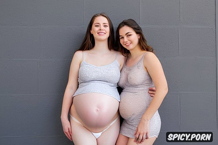 shy, wearing tight minidress, natural, debutante, large pregnant belly