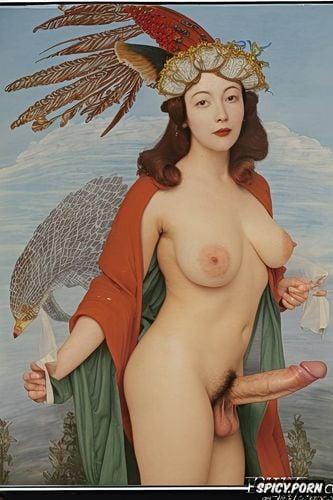 jef bourgeau painting, cranach, blue coat, hairy vagina, masterpiece painting