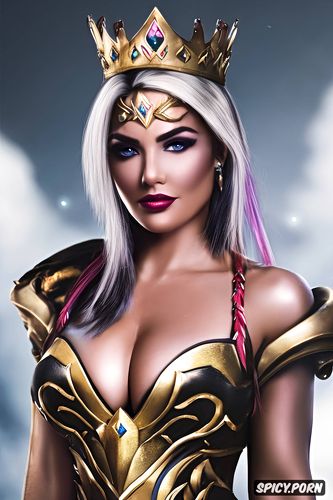 k shot on canon dslr, ultra detailed, abs, masterpiece, ashe overwatch female fantasy queen fantasy castle crown royal gown beautiful face portrait muscles