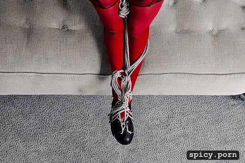 18yo, warm colours1 2, restrained legs spread1 2, red, ultra detailed head