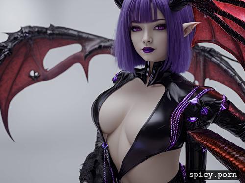 perfect cute tiny female succubus, black draconic wings, white ethnicity