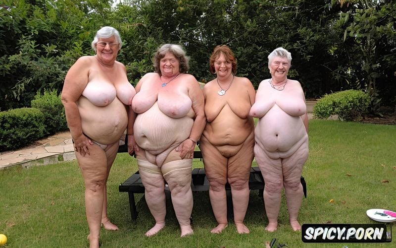 completely nude, wide waist, slim thick, three elderly women in their nineties