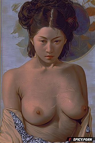 japanese woman nude, teen, delacroix painting, ilya repin painting