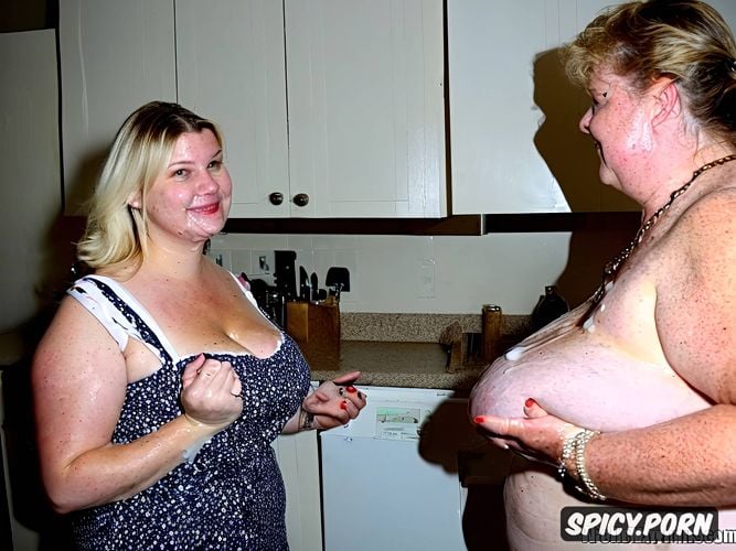 with completely huge floppy tits, short hair, insanely completely large very fat floppy breasts