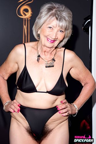 jewelry, skinny old lady, small tits, tits apart, brunette bobcut