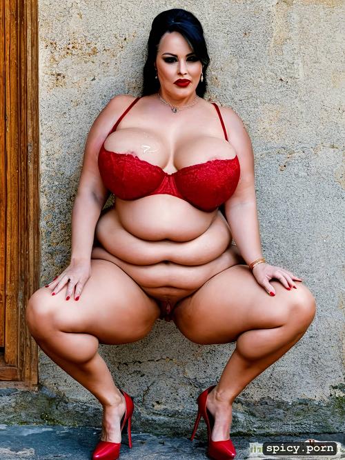 red lipstick, high detal, style real life, obese, european, white