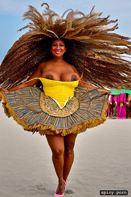 beautiful smiling face, 50 yo beautiful white caribbean carnival dancer