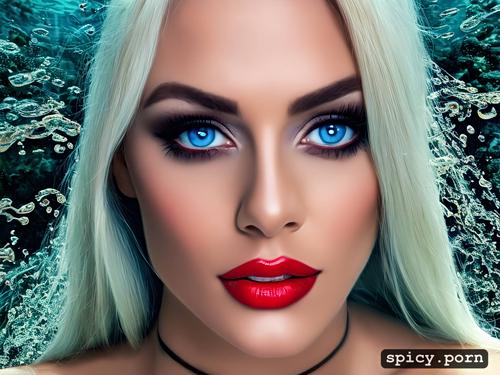 seductive, detailed face eyes lips, gothic body tattoo, ultra realistic blonde woman completely naked
