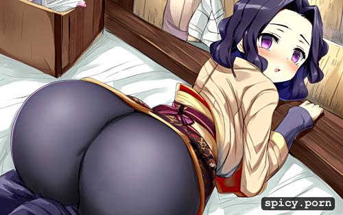 demon slayer, female only, tabi, ass up, japanese clothes, looking back