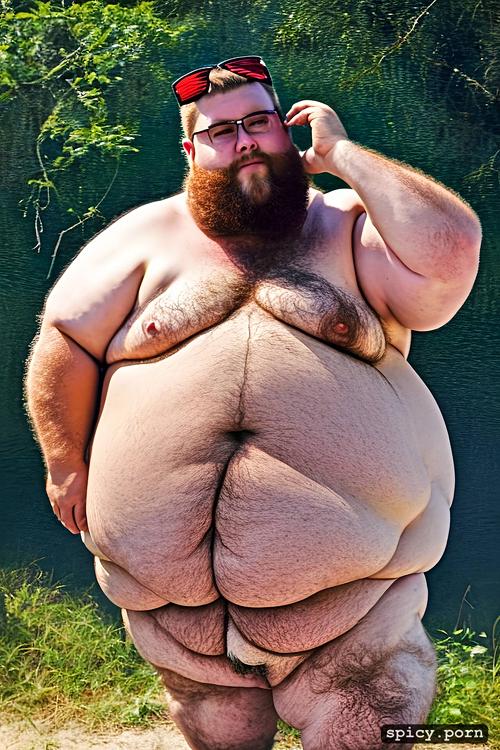 realistic very hairy big belly, naked, short buss cut hair, american man