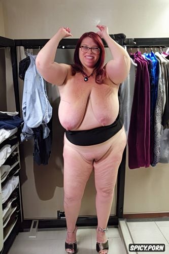 pussy, realistic anatomy, topless, changing room in a department store