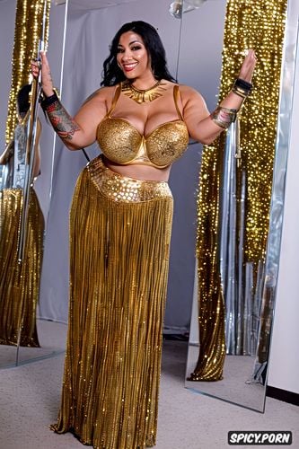 gold and silver, performing on a dance floor, front view, high heels