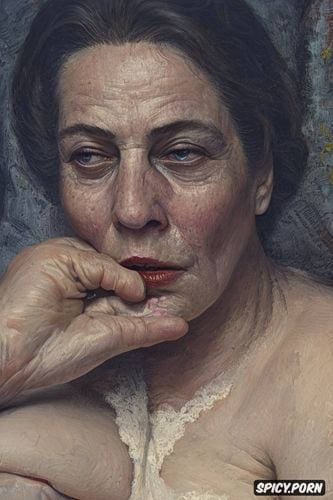 gottfried hellnwein painting, peering, tired wife sleeping with mouth wide open