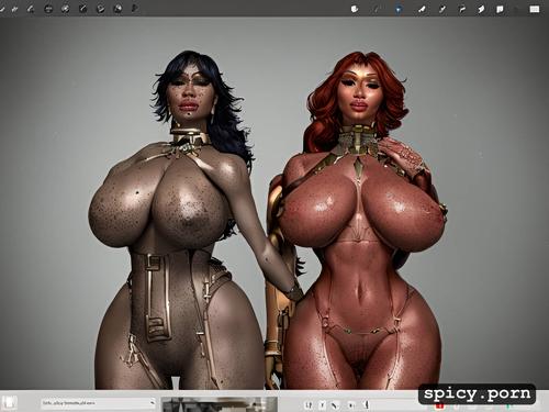 extremely wide hips, nipples showing, nvidia hairworks, cel shading