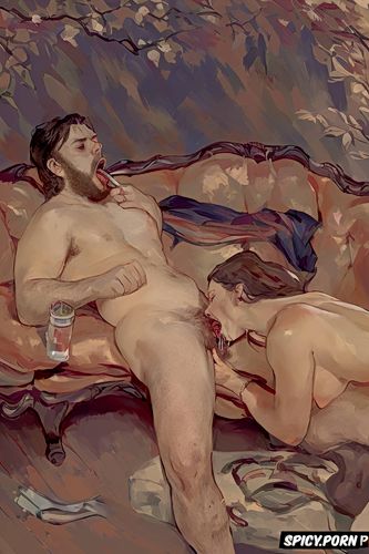 husband and wife on couch, dracula, impressionism painting style