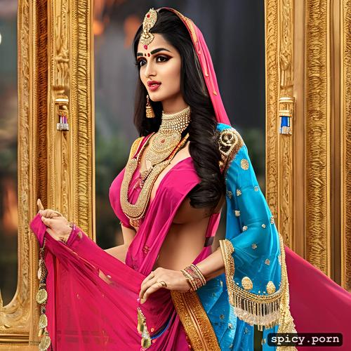 jewellery on neck and feet, crown on head, ultra detailed, style realistic beautiful draupadi traditional image