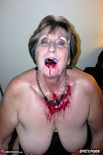 highres, tremendous cum on tits, true color, old zombie grandmother and old zombie aunt