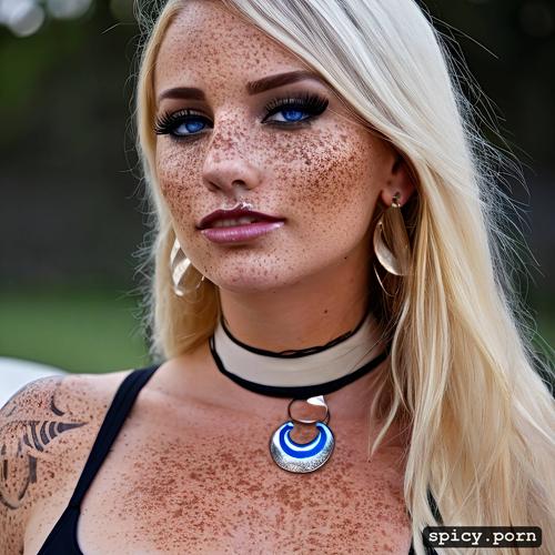 huge boobs, freckles on body, wearing tribal earrings, dreamy look