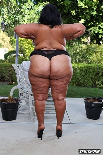 perfect face, huge saggy ass, gigantic saggy ass, rear view