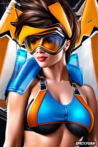 ultra detailed, ultra realistic, tracer overwatch sexy bikini beautiful face portrait muscles