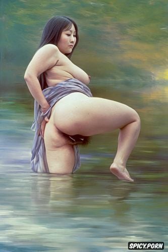 impressionism monet painting, fat milf, unveiling hair vagina