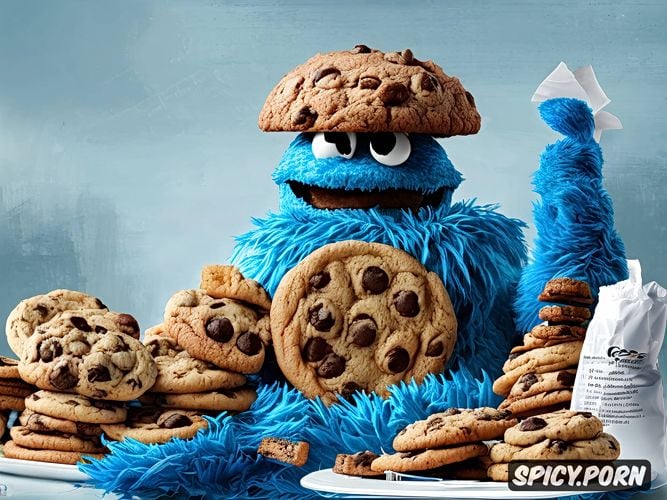 cookie monster, cookie restaurant, cookie monster eating cookies off naked women