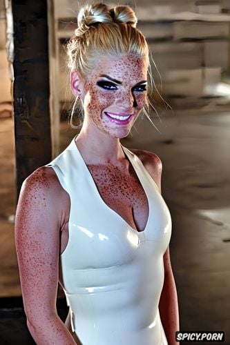 skinny, freckles, latex, angry, public street, evil smile, cute