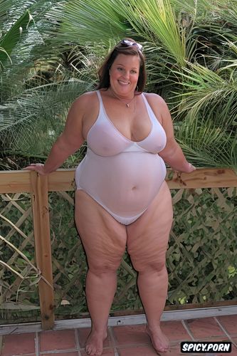 overhanging belly, in high definition, 55 year old lady, smiling