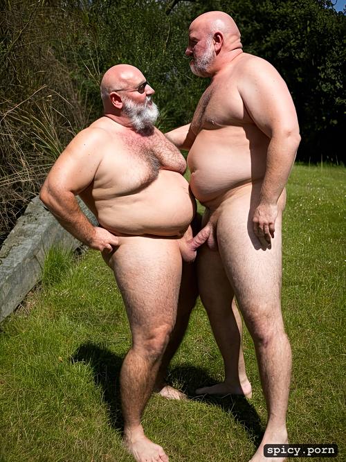 two fat burly very old big bald handsome grandpas gay naked passionate kiss beard whole figures big balls chubby