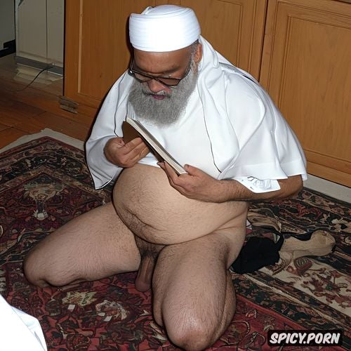 cloak, enormous penis, two old fat muslim imams, big dick, carpets on floor