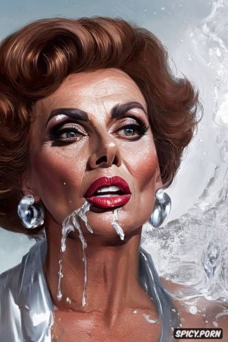 sophia loren, stunning, messy facial, surrounded by big penises