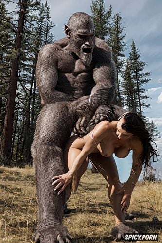 doggy fucking her deep, deep penetrating fuck, woman enjoys sasquatch fucking her doggy style