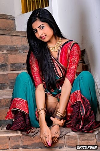 a traditionalistic homely gujarati bhabhi, bold eyebrows, photogenic face