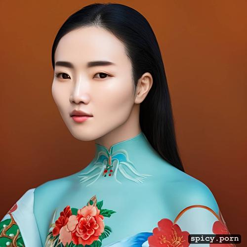 realistic, chinese, solid colors, woman, full shot, 18 yo, goth