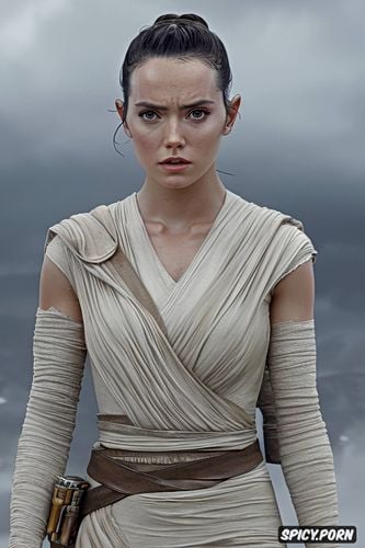 ultra realistic, 8k shot on canon dslr, ultra detailed, rey skywalker star wars episode vii the force awakens tattered scavenger robes beautiful face