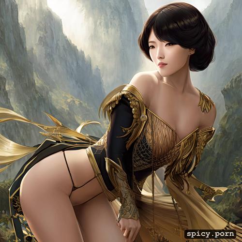 chinese woman with detailed face, photorealistic, petite body