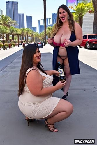 huge veiny tits, caucasian, tight velveteen dress, people walking by on the sidewalk in background