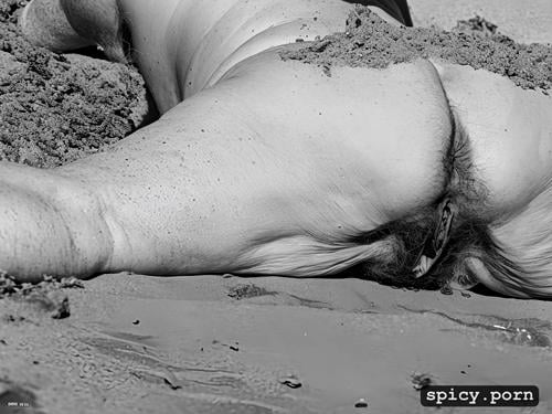 photographed from behind and below, beach, sun, nude, gorgeous face
