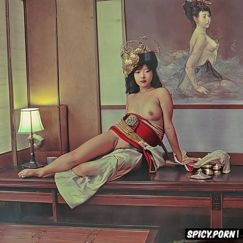 vintage photography, royalty, barefoot, green ghost, japanese nude geisha