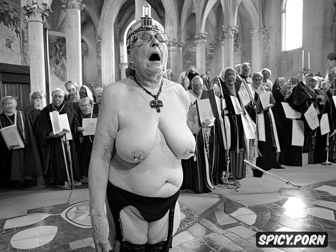 church choir, gray pussy, obese, nuns, cathedral, glasses, white hair
