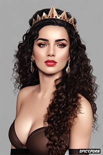 diadem, olive skin, arianne martell, long soft dark black hair in curly ringlets