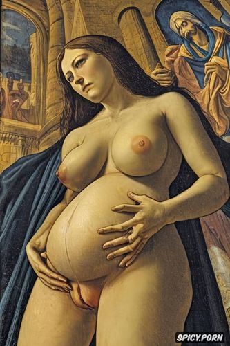 robe, masturbating, middle ages painting, altarpiece, pregnant