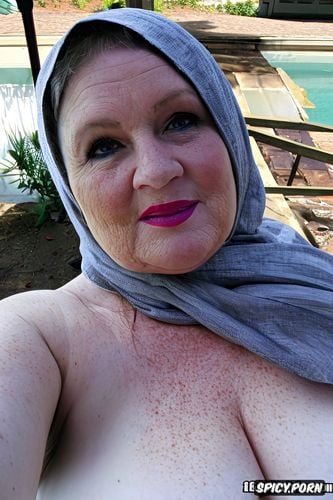 bbw, close up view, naked, pink lipstick, white skinned, saggy breasts