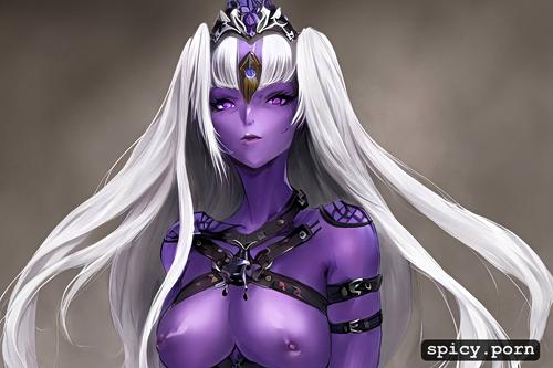 3dt, purple eyes, raw, tiara, hy1ac9ok2rqr, chastity belt, war paint