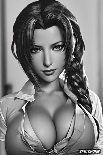 aerith gainsborough final fantasy vii remake female president of the united states black blazer white shirt shirt unbuttoned beautiful face full lips milf